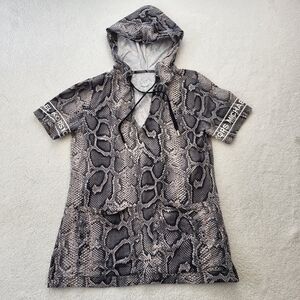 Michael Kors Snake Skin Pattern Short Sleeves Hoodie Top Women's Size Small